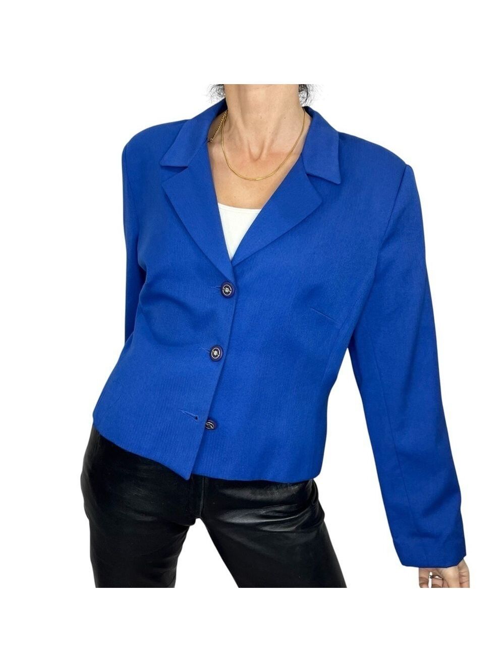 Vintage 80s 90s Canadian made royal blue cropped tailored blazer jacket 15